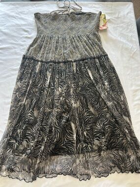 Lapis Black And Tan Sun Dress with Neutral Animal-Print Trim